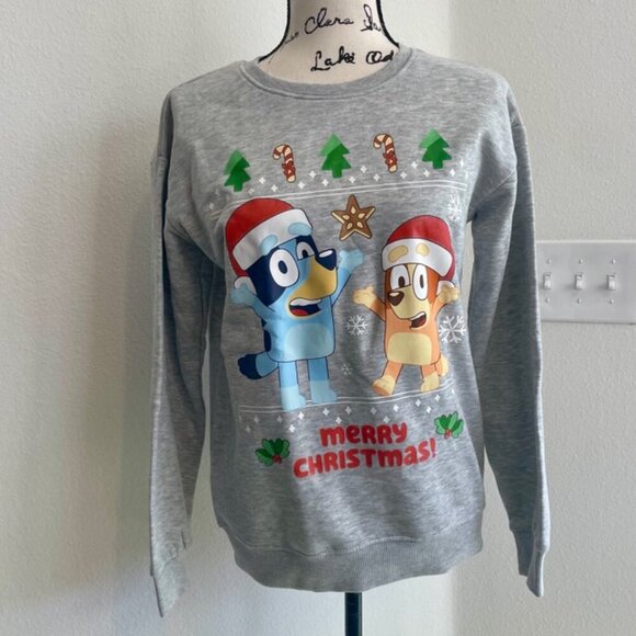 BLUEY & CHILLY HELLER UGLY CHRISTMAS SWEATSHIRT SZ S KIDS L GRAY CARTOON KAWAII - Picture 16 of 16